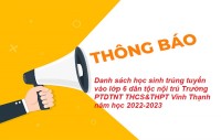 Danh sách học sinh trúng tuyển vào lớp 6 dân tộc nội trú Trường PTDTNT THCS&THPT Vĩnh Thạnh năm học 2022-2023