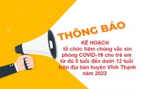 Kế hoạch tổ chức tiêm chủng vắc xin phòng COVID-19 cho trẻ em từ đủ 5 tuổi đến dưới 12 tuổi trên địa bàn huyện Vĩnh Thạnh năm 2022