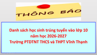 Danh sách học sinh trúng tuyển vào lớp 10 2026 2027