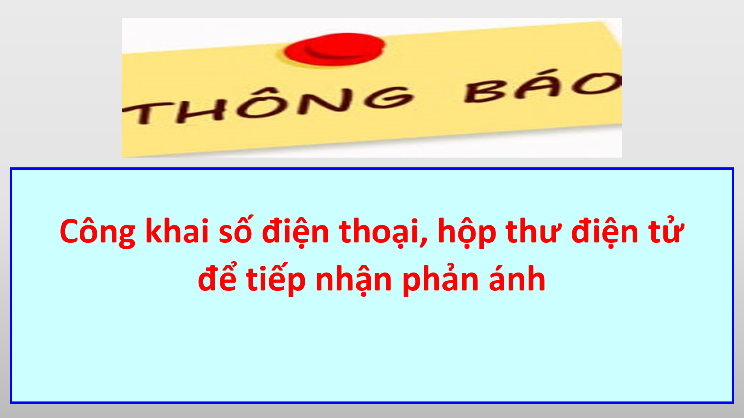 Thông báo công khai số điện thoại, hộp thư điện tử để tiếp nhận phản ánh