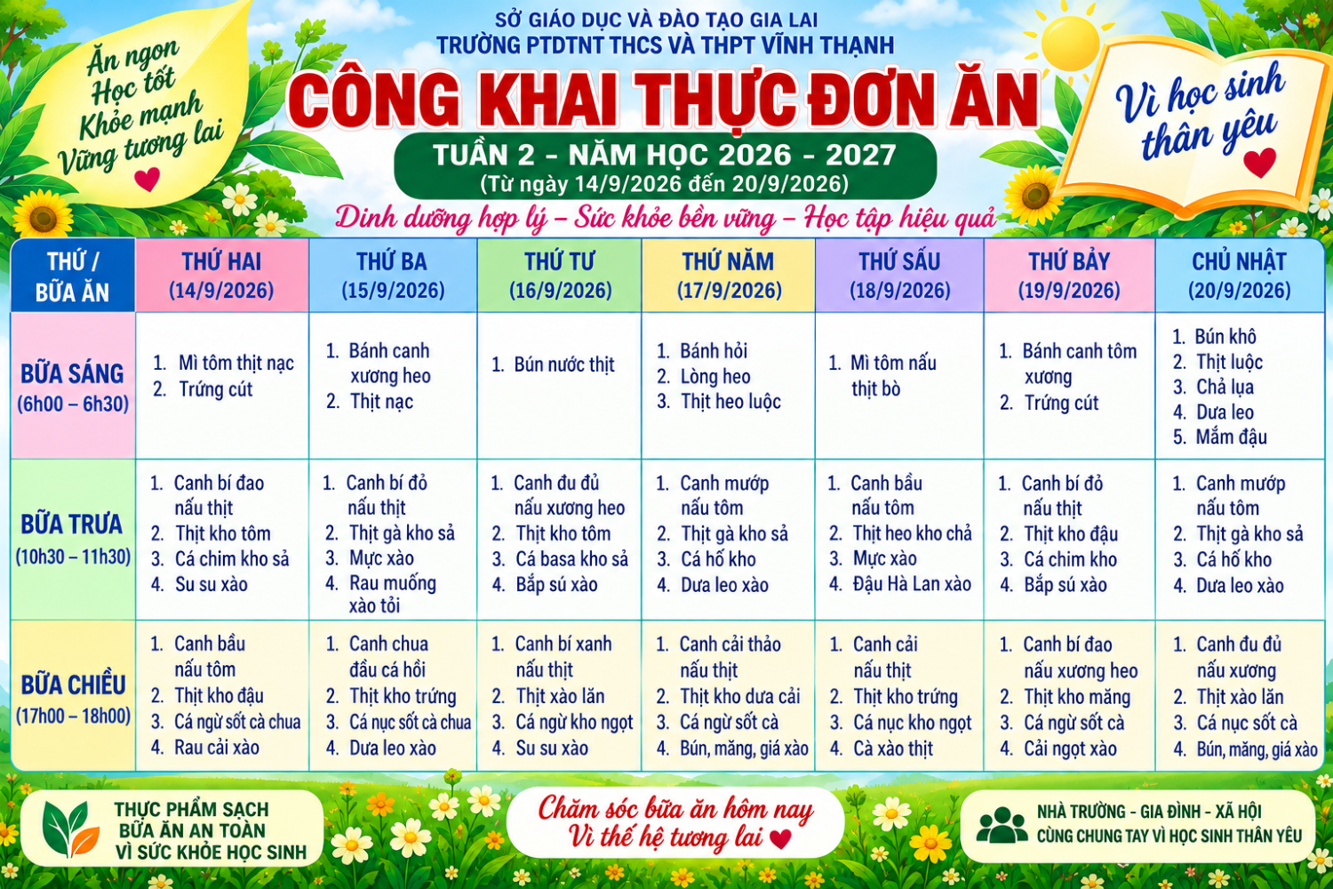 CÔNG KHAI THỰC ĐƠN TUẦN 2